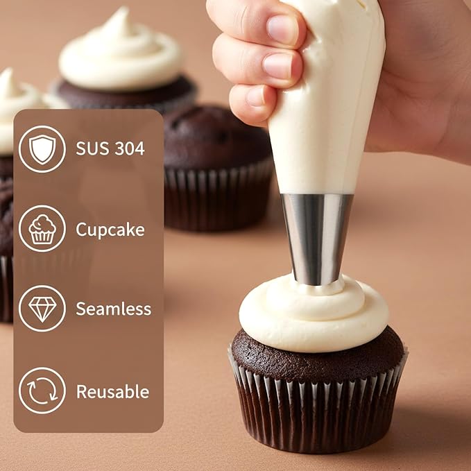 Piping Bags and Tips, 3 Pcs #12 Stainless Steel Icing Tips with 10 Bags Cupcake Piping Kit Frosting Bags and Tips for Macarons Cupcakes Cookie Pastrys Dough