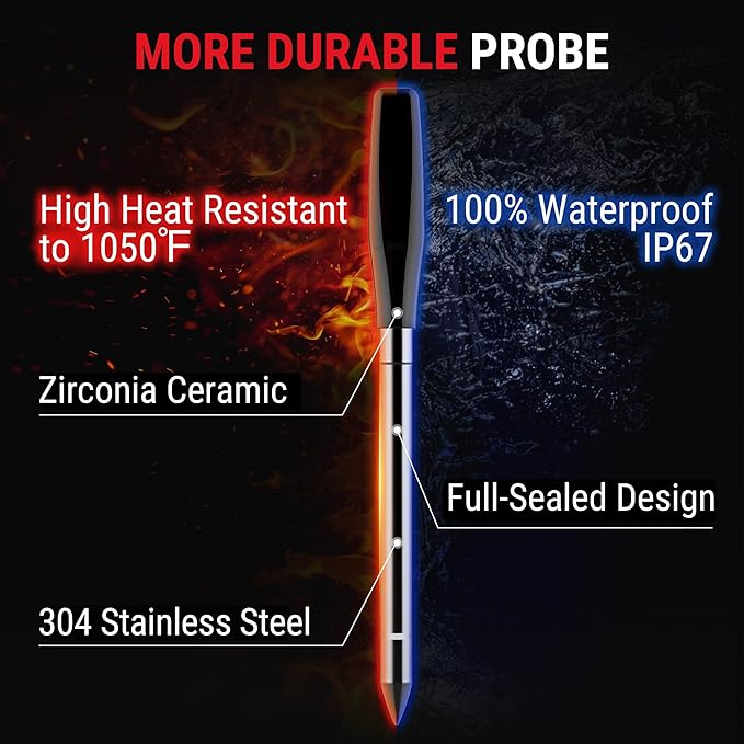 Thermopro TempSpike 600 ft Wireless Meat Thermometer Digital with Ultra-Thinner Probe, Bluetooth Meat Thermometer Wireless with LCD-Enhanced Booster for BBQ Grill Smoker Gift for Dad