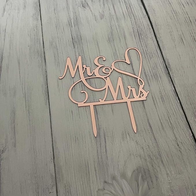 Mr and Mrs Cake Topper - Bride and Groom Sign Wedding/Engagement Cake Toppers Decoration, Mirror Rose Gold Acrylic
