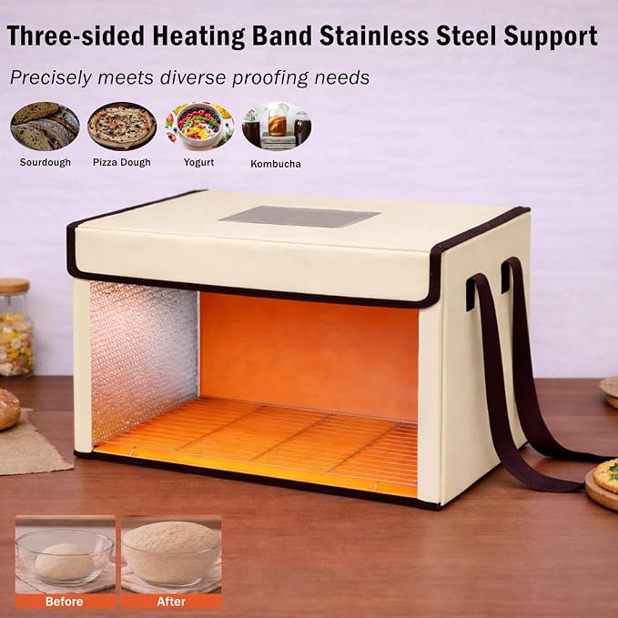 Folding Bread Proofing Box Home Kitchen Fermenter with Fahrenheit Temperature Control Digital Timer, Included Metal Rack 3-Side Heating, For Sourdough, Bread Pizza Dough Rising Yogurt