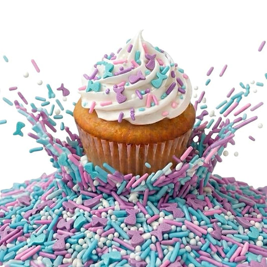 Manvscakes, Mermaid Sprinkles for Baking, Soft Jimmies, Naturally Colored, No Artificial Dyes, Blue Pink Purple, Cake, Cupcake Toppings, 3oz