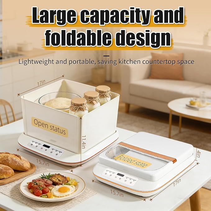 Foldable Bread Proofing Box, 32-248℉ Adjustable Temp Slow Cooker with 24H Timer, Multifunctional Dough Proofer for Sourdough, Yogurt, Fermentation & Low-Temperature Cooking