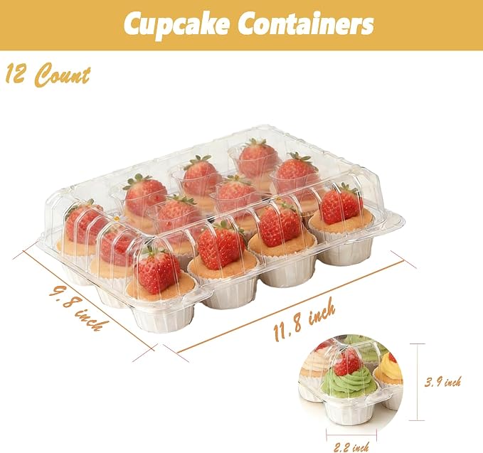 20 Pack Plastic Cupcake Containers,Disposable Cupcake Boxes 12 Count with 240 Cupcake Liners,Cupcake Holders with Tall Dome Lid,Cupcake Carriers Suit for for Baking, Parties, Wedding,Gifting