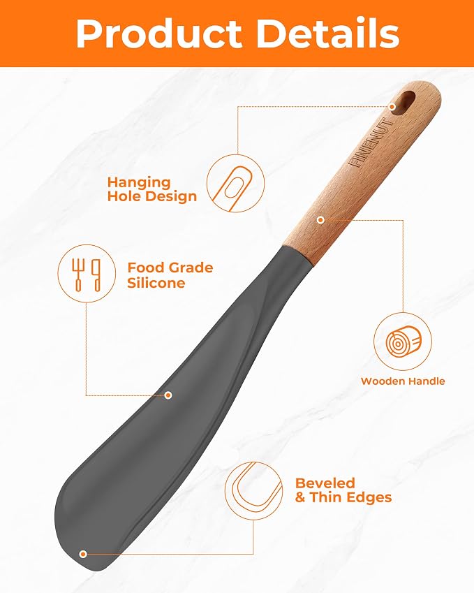 Cooking Spoon Multifunction Spoonula Silicone Spatula Spoon 2-Pack, Dual-Use Heat Resistant 446°F, BPA-Free Non-Toxic Wooden Handle Rice Spoon Set for Non-Stick Cookware & Rice Cookers (Gray)
