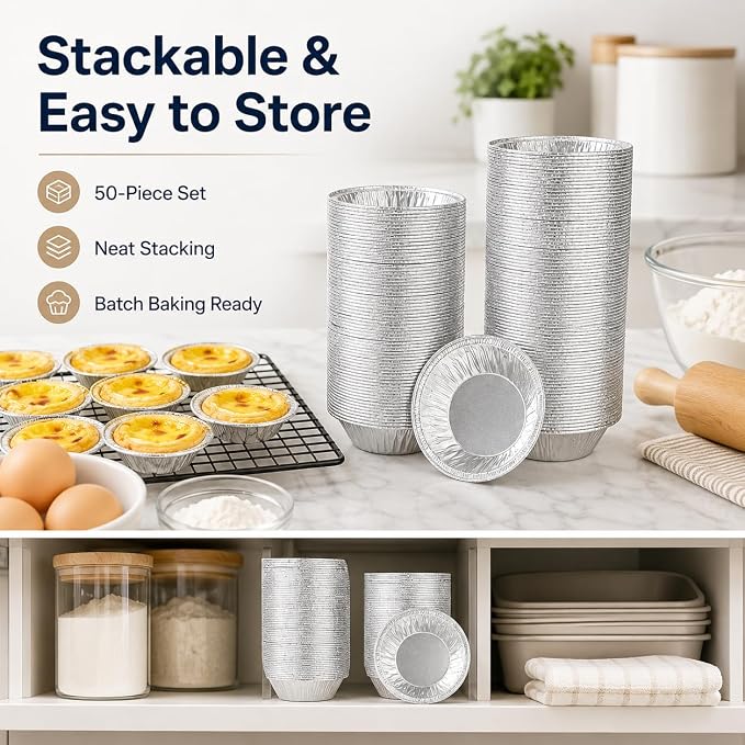 50Pcs Mini Pie Tins, Round Aluminum Foil Pans, Disposable Small Tart Pans for Baking