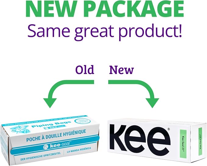 KEE-SEAL Disposable Pastry Bags, Piping Bag with Grip Tight Outer Surface, Smooth-Flow Interior, Easy Tear Perforation, Convenient Dispenser Box, 21-Inch, Clear