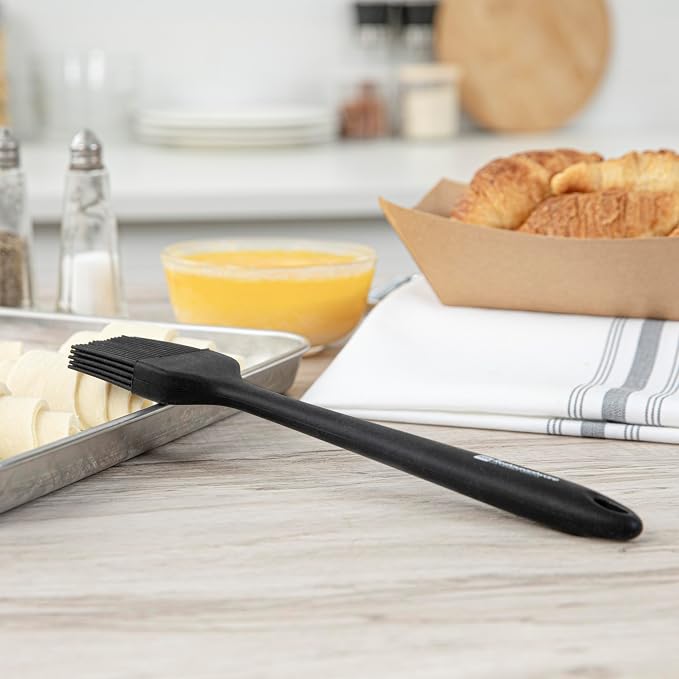 Restaurantware 10.2 Inch Pastry Brush 1 Heat-Resistant Basting Brush - Dishwasher-Safe Hanging Hole Black Silicone Cooking Brush For Spreading Oil Butter Or Sauce