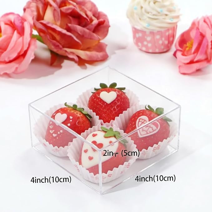 80Pack 4x4x2Inches Small Clear Treat Boxes for Cookies Cake Candy Chocolate Pastry Soap & More Mini Baking Boxes Cajas Para Transparentes Truffle Boxes Party Wedding Favor