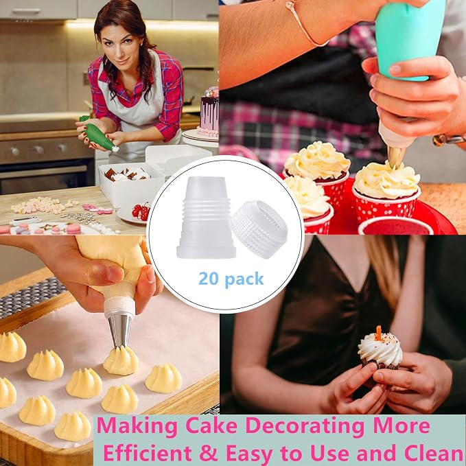 20 PCS couplers for piping bags, White Pastry Bag Coupler, Reusable Plastic Standard Couplers for Icing Nozzles, Small Piping-Tip coupler for Cake Decorating Supplies,Transparent(1.3 x 0.9 Inch)