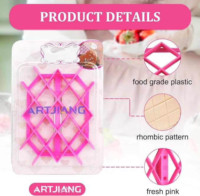 Rhombus Diamond Shape Fondant Cake Mould Embosser, 4.9In Fondant Embosser, Lace Flower Cookie Cutter, Accessories for Cake Fondant, Fondant Tool, Cake Baking, Cake Stencils and Fondant Molds