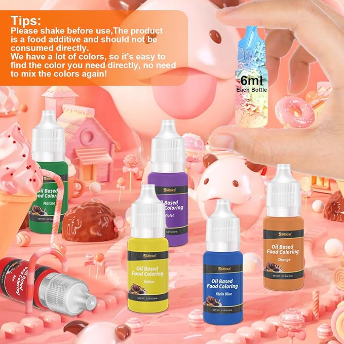 Oil Based Food Coloring for Chocolate, 40 Vivid Food Colors Dye for Baking, Decorating Cakes, Professional Chocolate Food Coloring for Candy Melts, Fondant, Icing, Frosting (0.21Fl. Oz/Bottle)