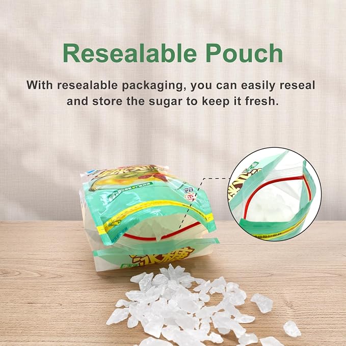 SUN RIGHT Natural Crystal Rock Sugar – Pure Cane Sweetener for Baking, Desserts, Tea, Coffee, Beverages, Herbal Soup & Cooking – Unrefined, Non-GMO, Vegan | 2.2lb | Pack of 1