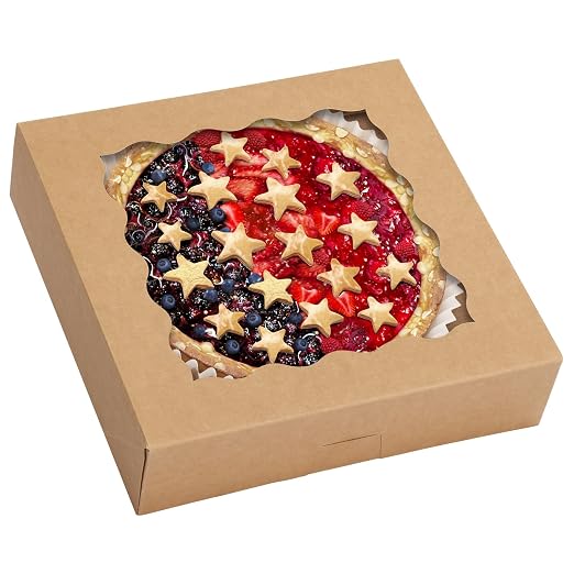 Moretoes 38pcs Pie Boxes, 10x10x2.5 Inches Auto-Popup Bakery Boxes with Window for Cookies, Treats, Cake, Pies, Chocolate Covered Strawberries, Macarons, Donuts, Muffins