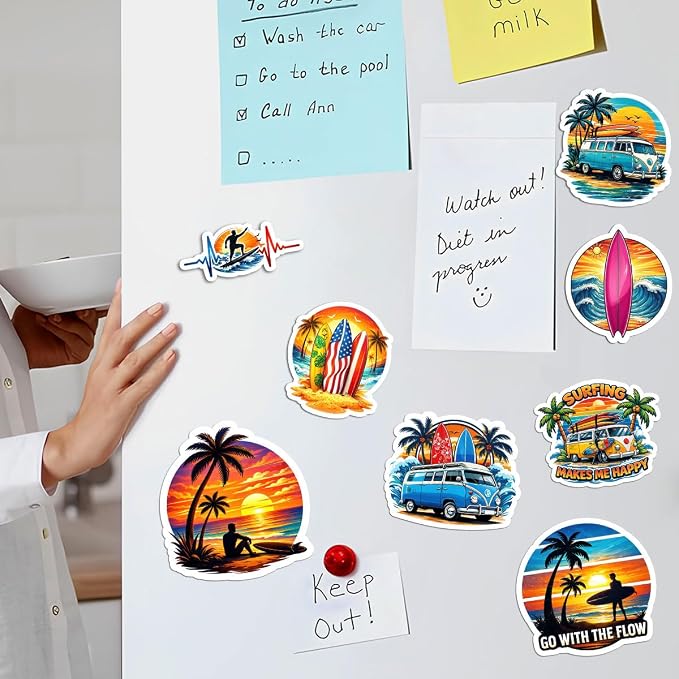 10pcs Surfing Sticker Pack – Fun Surfing Quotes and Designs – Perfect for Water Bottles, Laptops, Journals, and Gift for Surfers