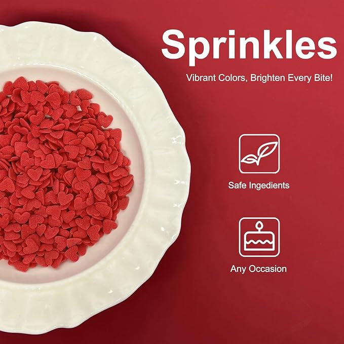 Valentines Sprinkles, Red Heart Sprinkles for Cake Decorating, Heart Sprinkles Edible for Baking, Ice Cream, Cookies, Cupcake Topper