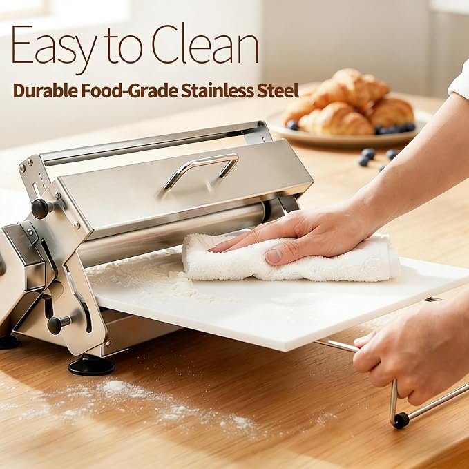 THOUSANDSUNNY Folding Manual Dough Sheeter, Stainless Steel Dough Rolling Machine Pizza Pastry Puff Maker Tool for Home | 0 to 25 mm Thickness, Hand Crank, Foldable Storage, Smooth Rolling, For Pizza Pastry Croissant Fondant Home Baking