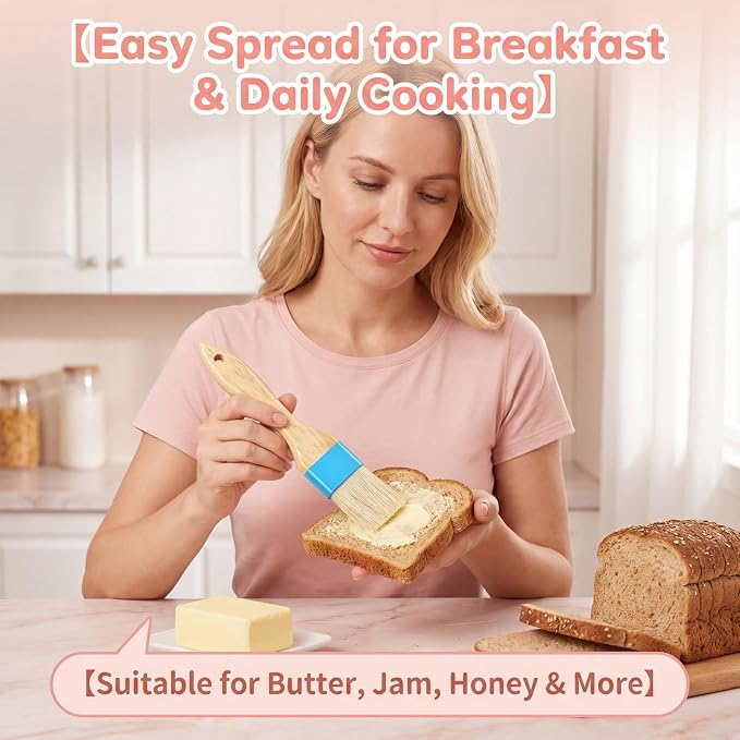Pastry Basting Brush Food Brushes Heat Resistant Wooden Handle Pastry Brushes for Baking BBQ Brush for Cooking Butter Egg Wash Glazing Oil Sauce (1/1.5-2PCS)