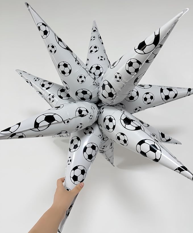 4D Soccer Ball Balloons 32 Inch/Black White Soccer Explosion Star Foil Balloons for Boys Men Father’s Day/World Socce Cup Party Supplies for Football Lover/Soccer Parade Float Birthday Sports Party