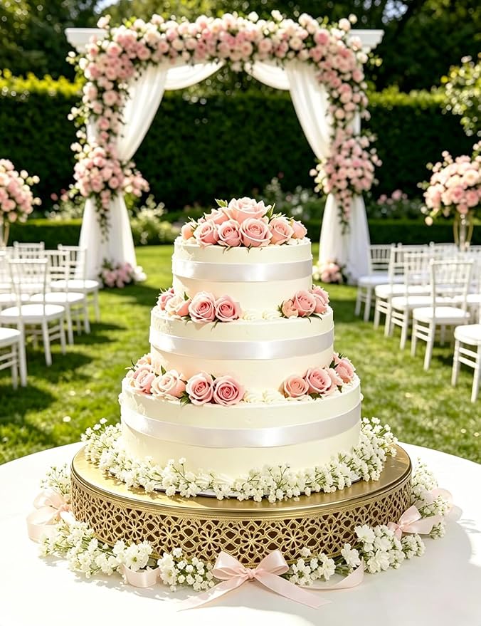 Cake Stand, Metal Round Cupcake Dessert Stand Cake Display Holder Cookies Fruit Serving Tray Decor for Wedding Party Birthday Baby Showers Anniversary (16in, Gold)