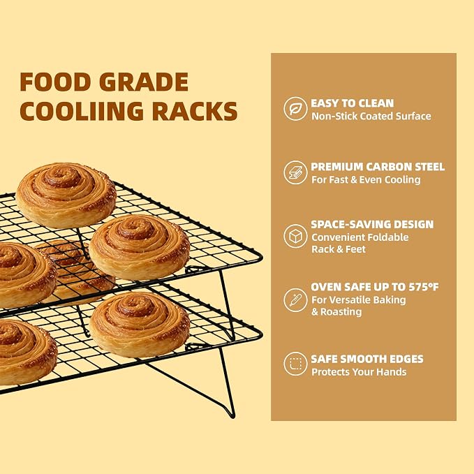 Cooling Rack, 4 Tier Stackable Cooling Racks for Cooking Baking Roasting, Multi-Level Collapsible Cookie Rack for Cakes, Oven Safe & Easy Clean (Black, 4-Tier)