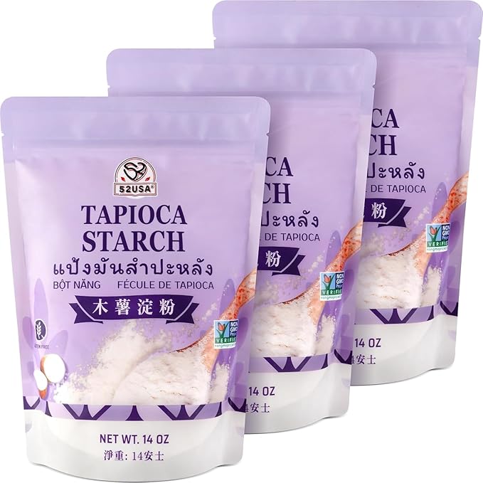 52USA Tapioca Starch, 3 Pack (42oz Total) | Tapioca Flour from Cassava Root | Gluten Free Flour Substitute | Vegan, Kosher, Non-GMO | Thickener for Baking, Cooking, Soups & Bubble Tea