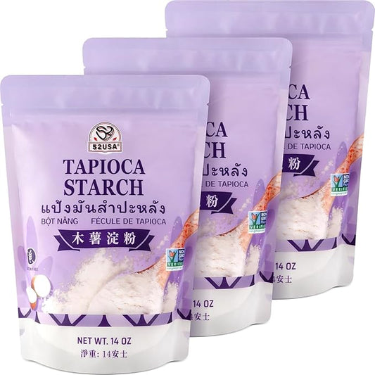 52USA Tapioca Starch, 3 Pack (42oz Total) | Tapioca Flour from Cassava Root | Gluten Free Flour Substitute | Vegan, Kosher, Non-GMO | Thickener for Baking, Cooking, Soups & Bubble Tea