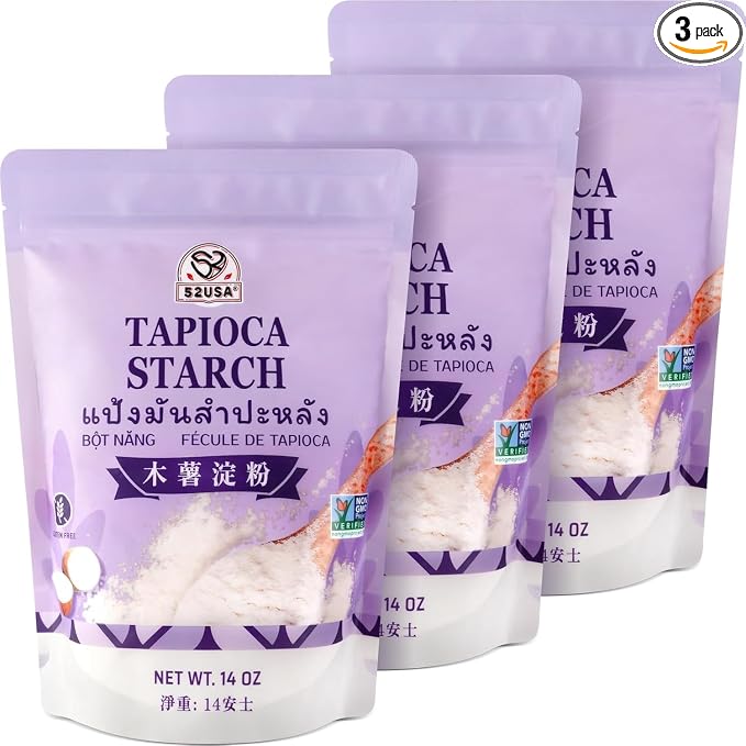 52USA Tapioca Starch, 3 Pack (42oz Total) | Tapioca Flour from Cassava Root | Gluten Free Flour Substitute | Vegan, Kosher, Non-GMO | Thickener for Baking, Cooking, Soups & Bubble Tea