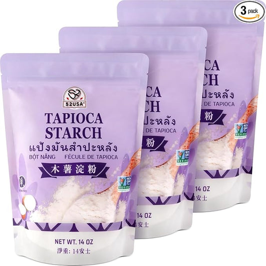 52USA Tapioca Starch, 3 Pack (42oz Total) | Tapioca Flour from Cassava Root | Gluten Free Flour Substitute | Vegan, Kosher, Non-GMO | Thickener for Baking, Cooking, Soups & Bubble Tea