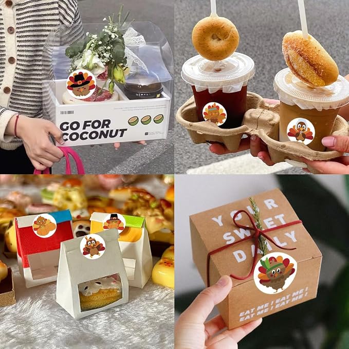 500Pcs Fall Stickers Roll 1 Inch Self Adhesive Cute Turkey Round Stickers 8 Style Cartoon Turkey Design Thanksgiving Stickers Autumn Pumpkin Roll Decals for Fall Envelope Card Gift Box Party Supplies