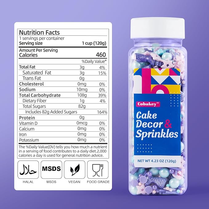 Mermaid Sprinkle Mix 4.2oz Edible Pearls Sugar Stars sprinkles Summer Ocean Sprinkles for Cake Decorations, Baking, Ice Cream, Cookies, Cupcake Topper Candy, Chocolate, Parties