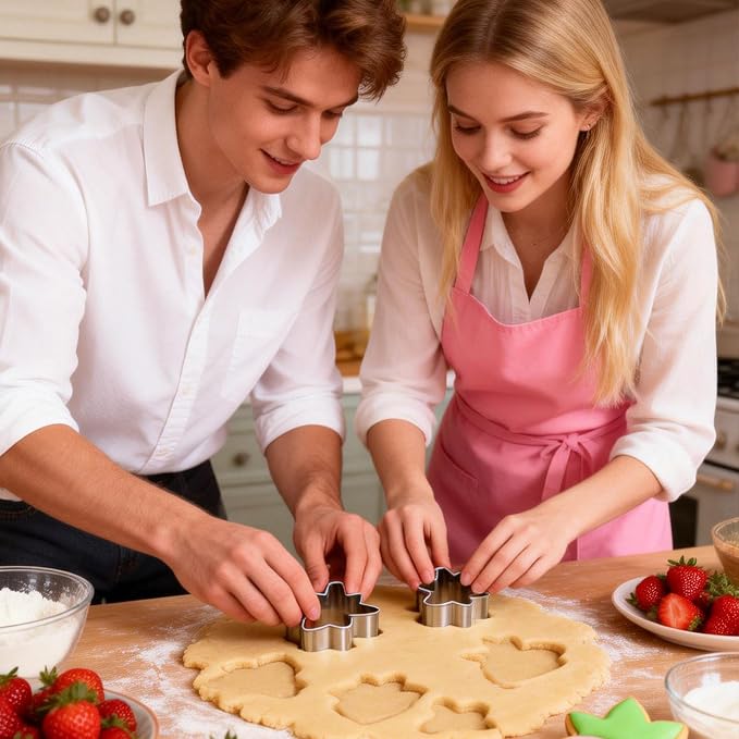 3 Piece Strawberry Cookie Cutter Set Stainless Steel Strawberry Shaped Cutters for Baking Cookies Fondant Dough Dishwasher Safe with Sizes 3.5 2.5 1.5 Inch