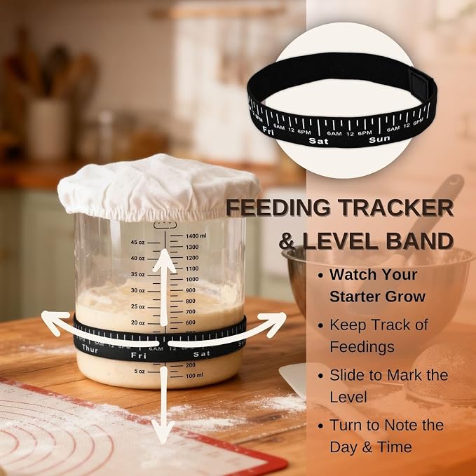 2 Pack, 58oz Sourdough Starter Jar Kit – Large Glass Fermentation Jar with Feeding Tracker, Sourdough Starter Recipe Guide, and Essential Bread Baking Tools for Homemade Sourdough
