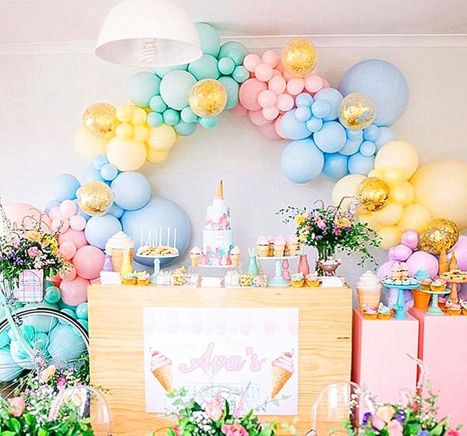 105pcs Pastel Balloons Arch Garland Kit 5" 10" 12" 18 inch Macaron Color Pastel Balloon Different Sizes and Gold Confetti Balloon Set for Easter Wedding Birthday Baby Shower Party Decorations