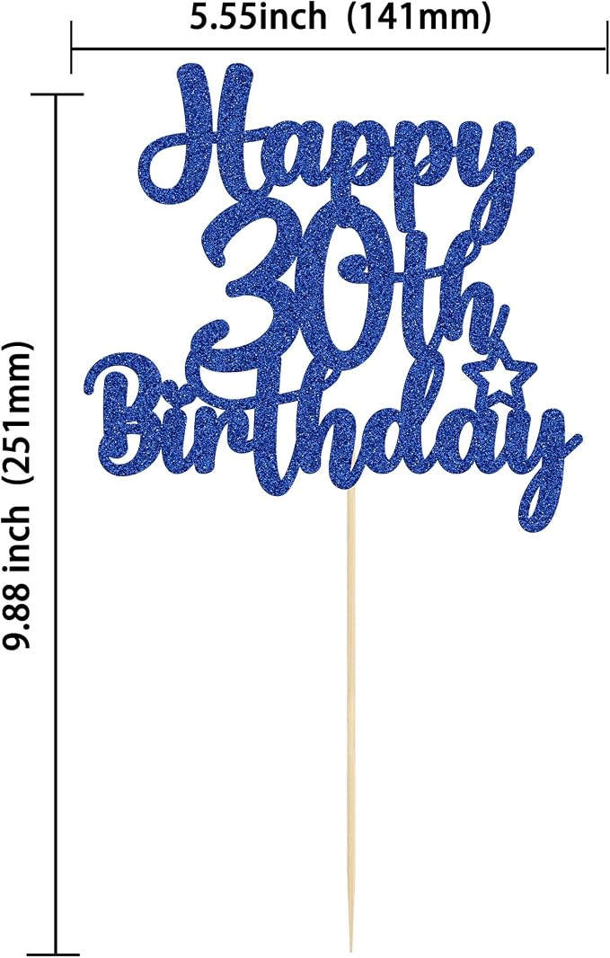 Gyufise 1Pc Happy 30th Birthday Cake Topper Glitter 30 & Fabulous 30th Birthday Cake Pick for Celebrating 30th Birthday Anniversary Party Cake Decorations Supplies Blue