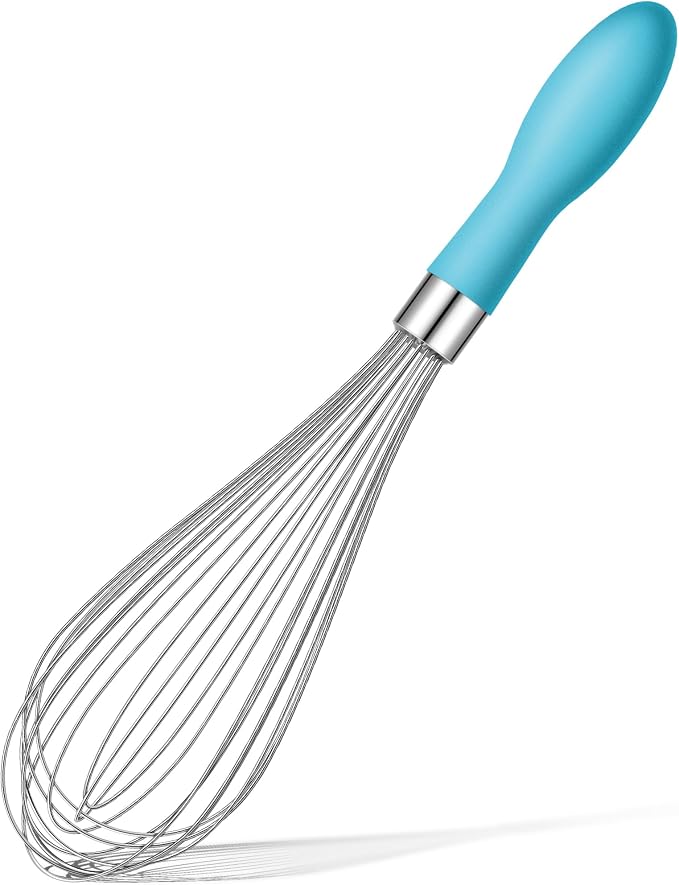 Rainspire 12-Inch Wire Whisk Stainless Steel, Balloon Whisks for Cooking, Wisk Wisking Tool With Soft Silicone Handle, Thick Durable Whisker for Blending, Beating, Whisking, Stirring, Blue