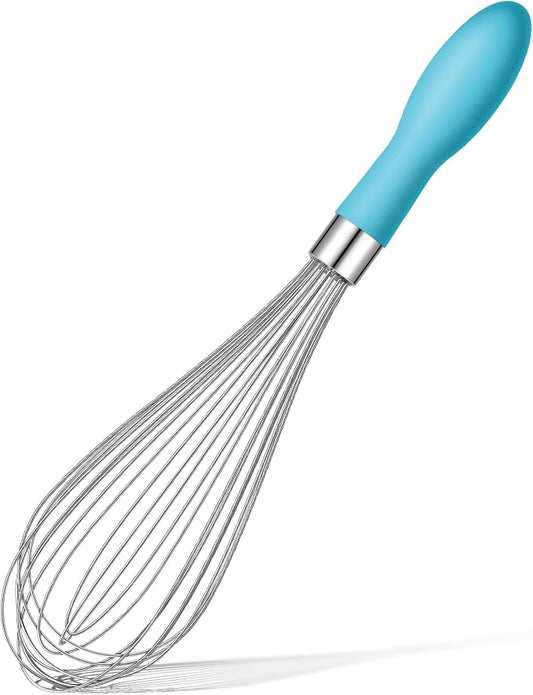 Rainspire 12-Inch Wire Whisk Stainless Steel, Balloon Whisks for Cooking, Wisk Wisking Tool With Soft Silicone Handle, Thick Durable Whisker for Blending, Beating, Whisking, Stirring, Blue