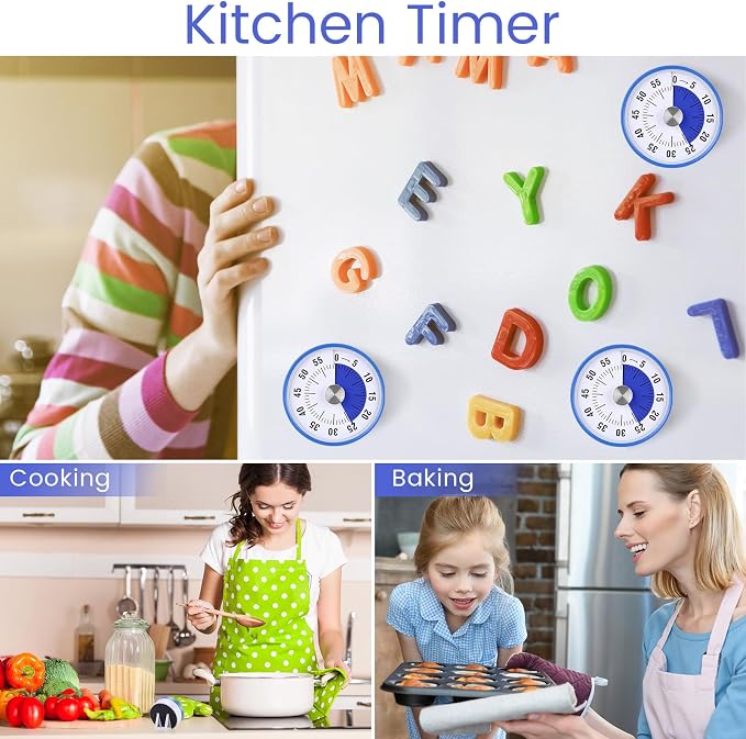 Blosssound 3 Pcs 60 Minute Visual Timers 3 Inch Mechanical Desk Countdown Timer with Magnetic Foldable Legs Hanging Hole Alarm Kitchen for Cooking Study Tool Meeting (Purple)