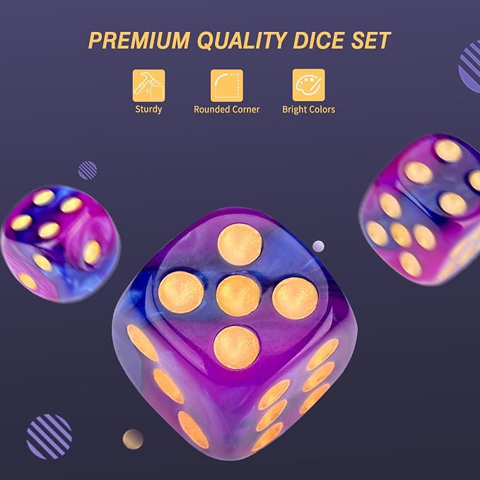 24 of Pack 16MM 6 Sided Dice Set,Two Colours D6 Game Dice Set, 6 Sided Standard Dices for Yahtzee, Bunco or Teaching Math,with Portable Dice Pouch(Purple and Blue)