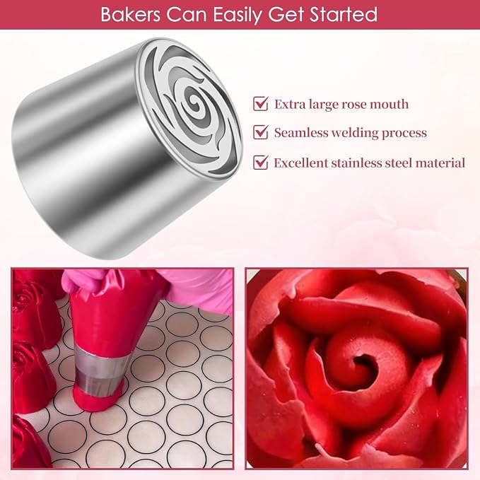 Russian Piping Tips Set, 8 Flower Patterns, Stainless Steel, Extra Large Bouquet Cream Nozzles for Cake Decorating