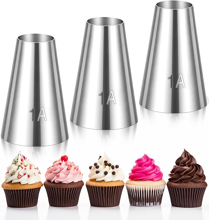 3 PCS Wilton Piping Tips, 1a Round Stainless Steel Wilton Tips | for Cake Decorating, Macarons, Cupcakes, Cookies, Silver, 1.45*0.98 Inch