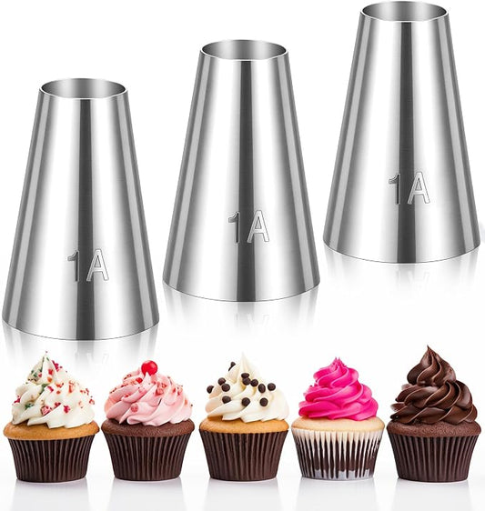 3 PCS Wilton Piping Tips, 1a Round Stainless Steel Wilton Tips | for Cake Decorating, Macarons, Cupcakes, Cookies, Silver, 1.45*0.98 Inch