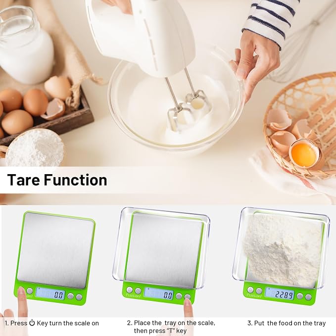 Fuzion Small Gram Scale 3000g, Digital Kitchen Food Scale, Gram and Ounce | 0.1g Accuracy, 6 Modes, 2 Trays Included, Tare Function, Piece Counting, For Food, Coffee, Cooking, Herb, Reptiles, Coins