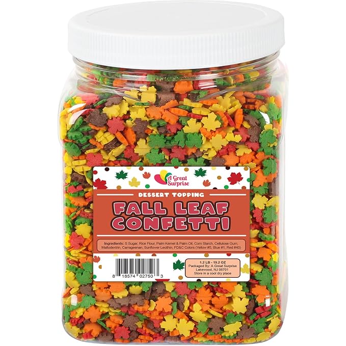Thanksgiving Sprinkles - 1.2 Pounds - Fall Leaf Sprinkles for Baking - Autumn Leaf - Autumn Toppings for Cupcakes, Cookies, Cake Decorating
