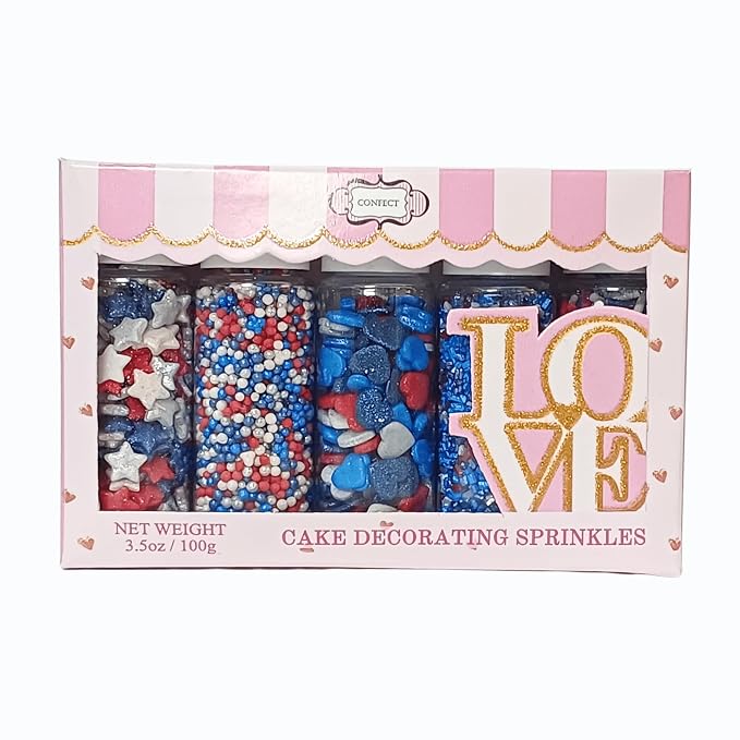 Confect Edible Christmas Sprinkles | Assorted Pack of 5 Patriotic Mix Red, White, Blue & Silver Sprinkles For Cake & Cupcake Decorations | Vegan, Gluten-Free, Soy-Free, Dairy-Free, Palm Oil-Free- 5 Oz