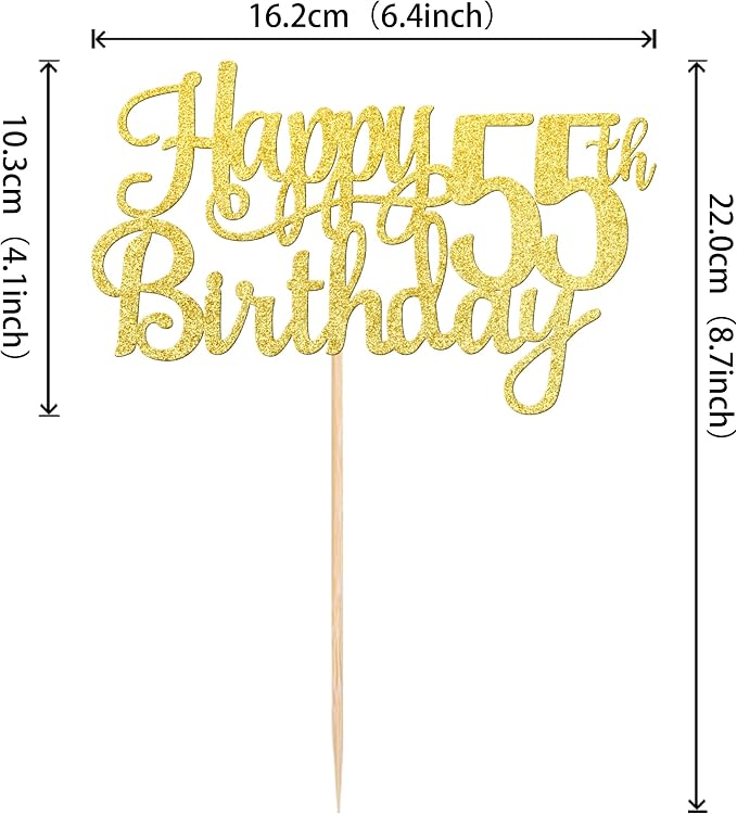 1 PCS Happy 55th Birthday Cake Topper Gold Glitter Cheers to 55 Years Birthday Cake Pick 55 Fabulous Cake Decoration for Happy 55th Birthday Theme Party Decorations Supplies