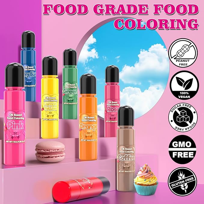 24 Color Oil Based Food Coloring Set, 8.4 Fl. Oz, Concentrated Oil Based Food Coloring for Chocolate Melts Candy Cake 0.35 Fl. Oz (10ml)/Bottles