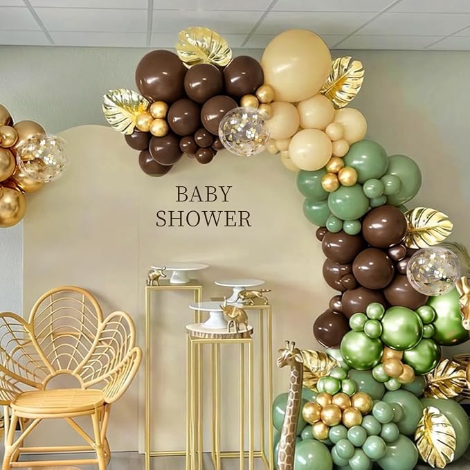 Sage Green Brown Nude Gold Balloon Garland Arch Kit, 167Pcs Latex Balloons Different Sizes 18 12 10 5 inch for Woodland Birthday Safari Jungle Baby Shower Graduation Gender Reveal Party