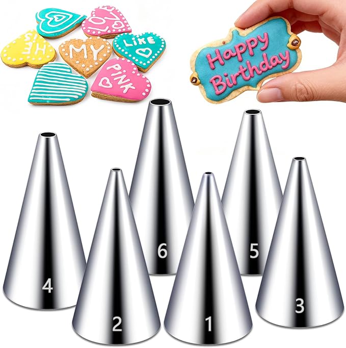 Suuker Round Piping Tips Set, 6 Pieces | Seamless Stainless Steel, Icing Tips, Cupcake Frosting Nozzles, Small Cake Decorating Tip, Cake Writing Tool