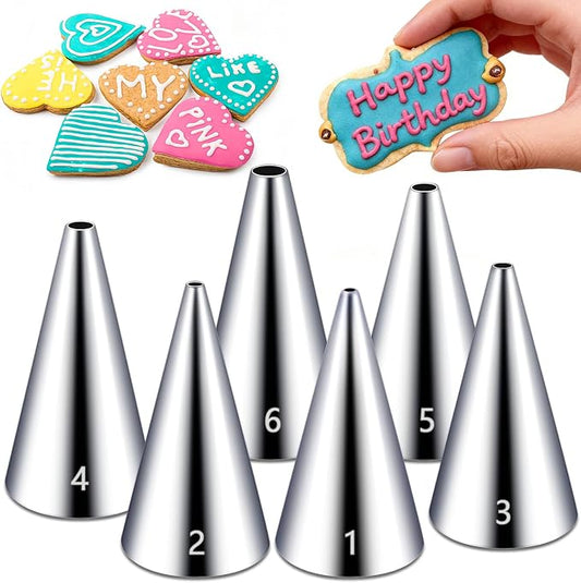 Suuker Round Piping Tips Set, 6 Pieces | Seamless Stainless Steel, Icing Tips, Cupcake Frosting Nozzles, Small Cake Decorating Tip, Cake Writing Tool