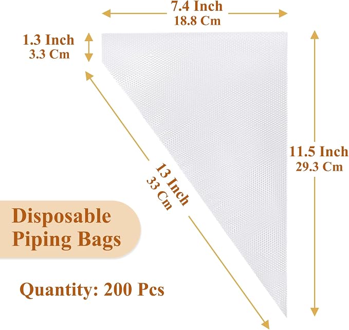 Disposable Piping Bags,13 Inch Anti Burst Pastry Bags - Icing Piping Bags for Frosting - Suitable for Baking and Cake Decorating (200Pcs)